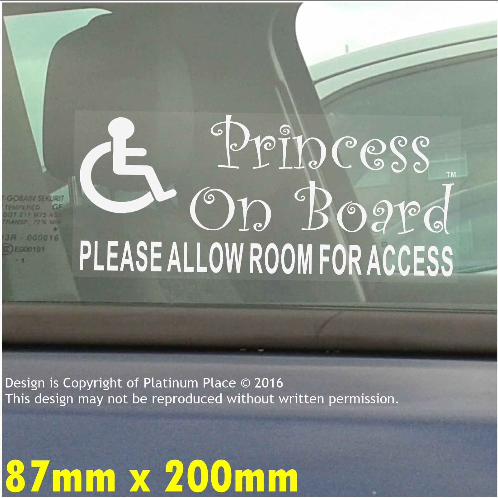 Princess On Board Sign Please Allow Room for Access Disabled Child Window