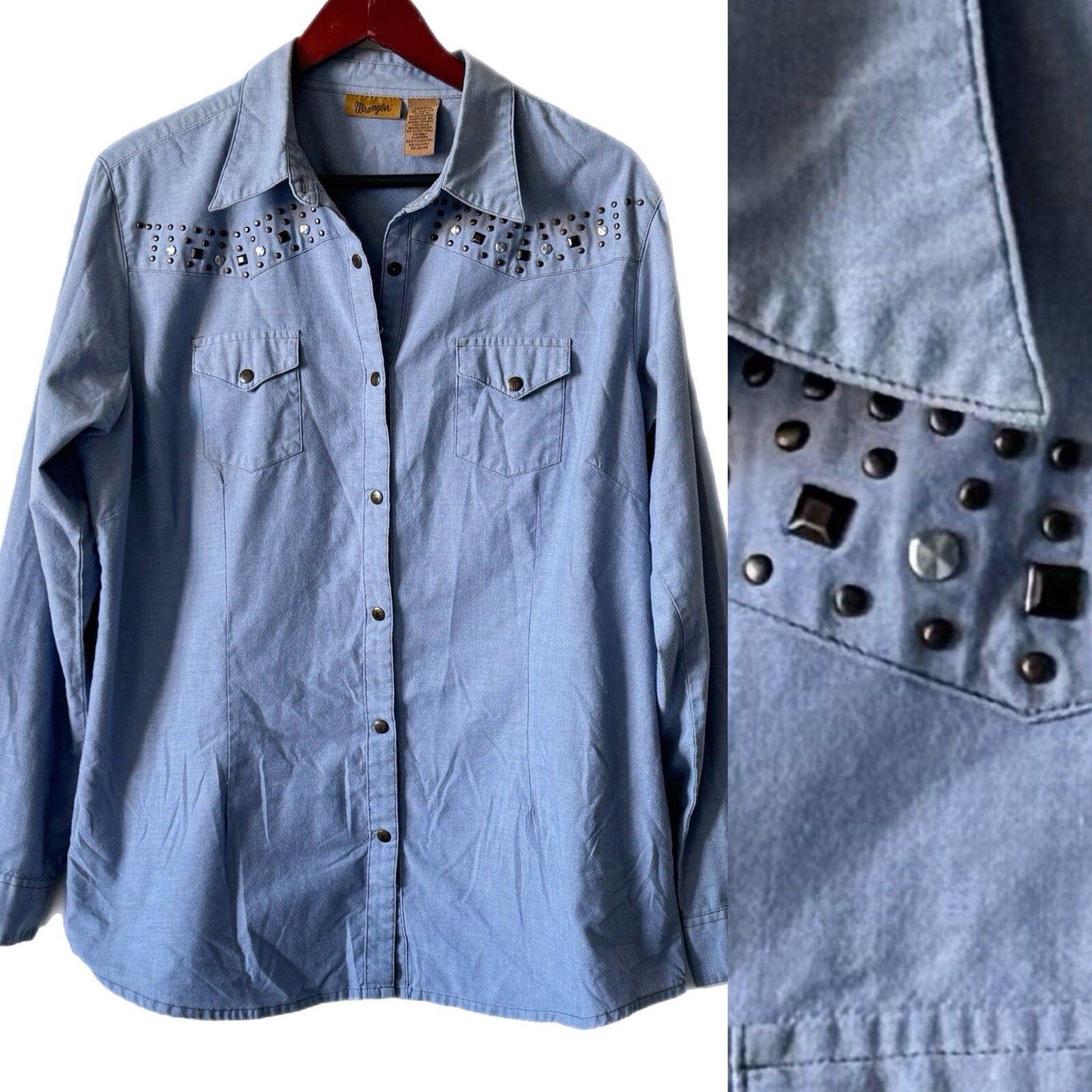 Wrangler Western Shirt with Studded Flap Button Pockets Snap Closure Lightweight XL