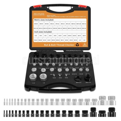 44pcs Nut and Bolt Thread Checker Inch & Metric Sizes For Bolt & Nut Gauge Box #