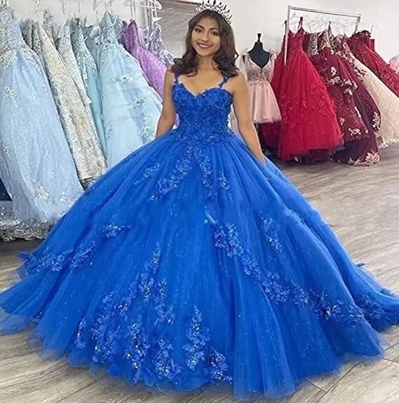 Quinceanera Dresses Ball Gown Puffy Long Lace Appliques Prom Dress for  Women | eBay