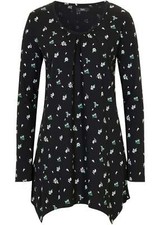 Langes Zipfel-Shirt in A-Form Gr 36/38 Schwarz Opalgrün Damenshirt Oberteil Neu*