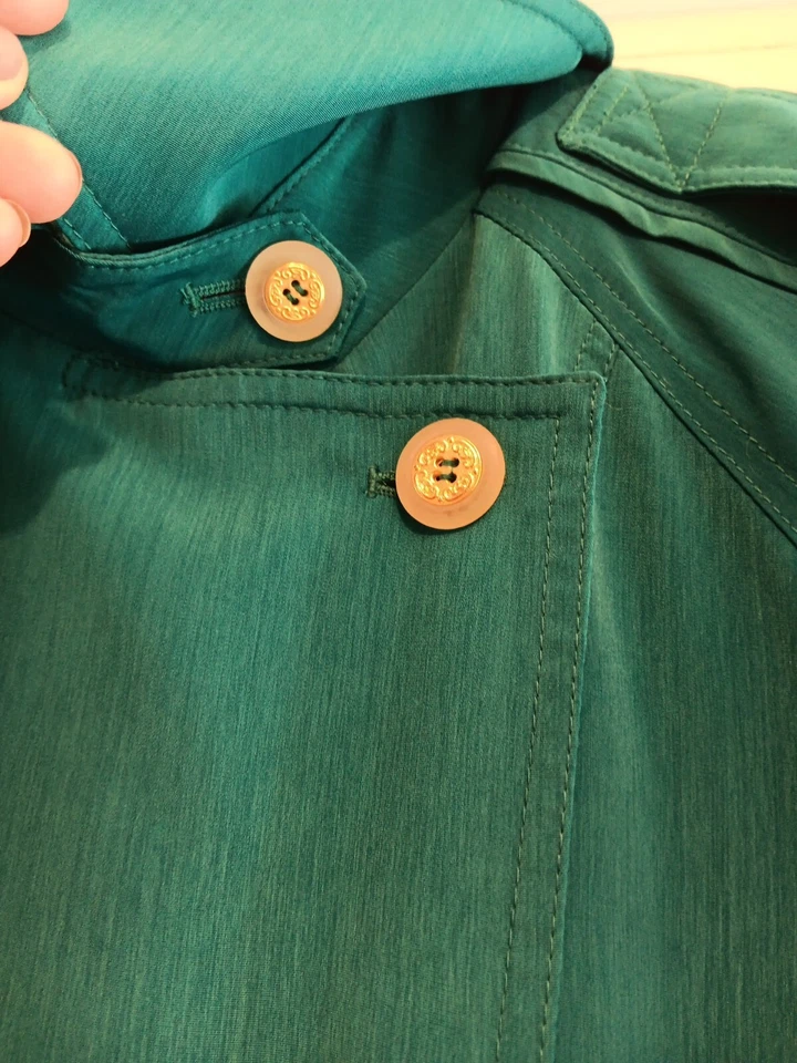 Gabardina vintage Misty Harbor 8 bolsillos largos para mujer con cinturón doble pecho verde Foto 3 de 4