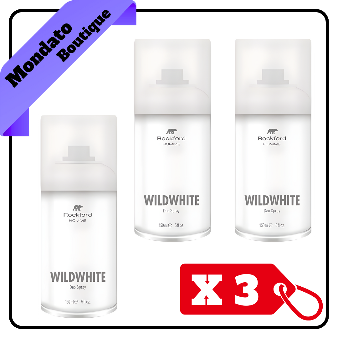 DEODORANTE ROCKFORD 150ml SPRAY WILD WHITE FRESCHEZZA E PROTEZIONE (X3)