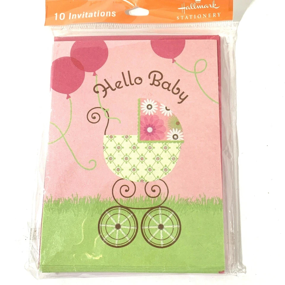 Tarjetas de invitación de baby shower 10 unidades con sobres invitaciones rosas y verdes Foto 2 de 4