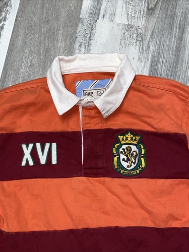 Gap Kids Boys Size Small 10 Orange & Red Long Sleeve Rugby Polo Shirt - Picture 3 of 10