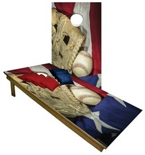 Baseball CORNHOLE BEANBAG TOSS GAME w Bags Game Boards Patriotic US Flag Set
