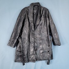 Italian Stone Design Genuine Leather Navarre Trench Coat Belted Lined Size Xl