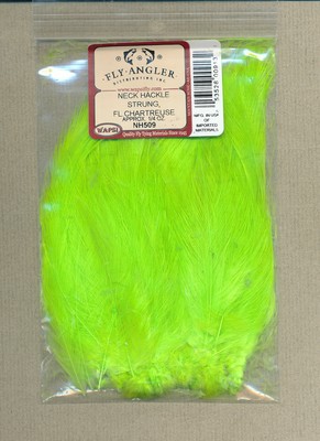 Neck Hackle Strung -  fl chartreuse - 1/4 oz     NH509