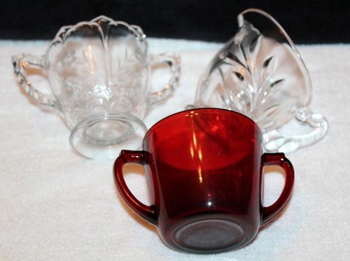 Vintage Anchor Hocking Ruby Red Sugar Bowl Etched Pressed Glass Sugar Creamer - Picture 2 of 10