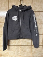 Off-Road Vixens Retro Rebel & Stunner Crop Hoodie, Outdoors Sports Gray M