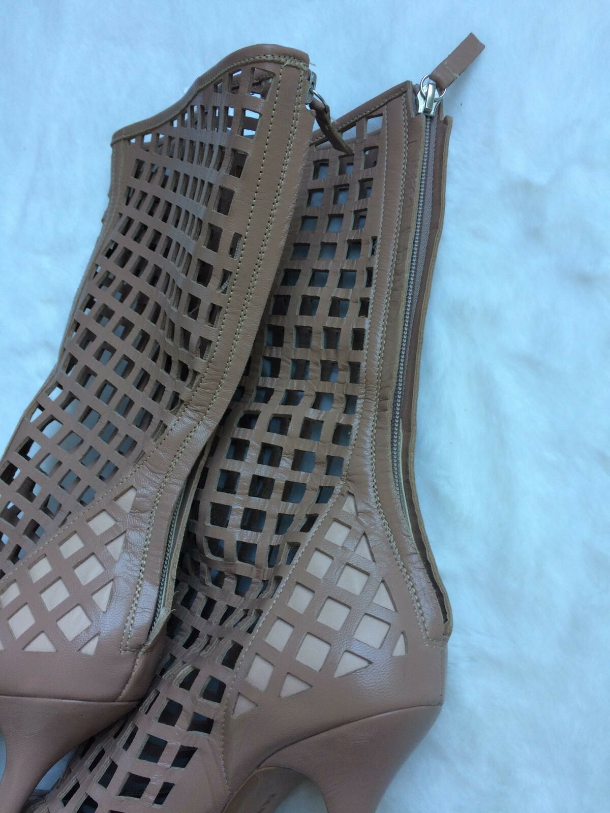 ZARA VERY RARE NUDE DIE-CUT LEATHER HIGH-HEEL UK10 EU41 6558/201 BOOTS OPENWORK image 8