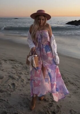 NWT Tiare Hawaii Ryden Maxi Dress Naturals in Waimea Blue Floral - One Size  | eBay