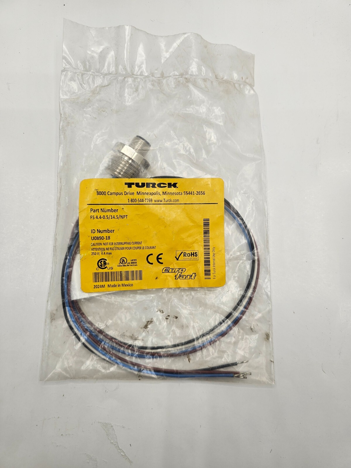 Turck Eurofast Front Mount Receptacle U0890-18 FS 4.4-0.5/14.5/NPT