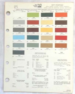 1977 PONTIAC PPG COLOR PAINT CHIP CHART ALL MODELS ORIGINAL
