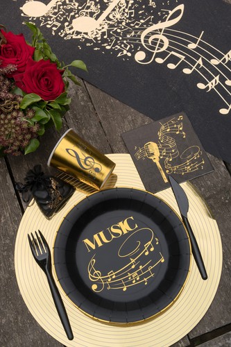 Music Party Paper Plates Black Gold Pop Classical Jazz Opera Hit List Notes x 10 - Picture 3 of 3