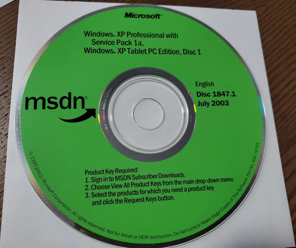 Microsoft MSDN Windows XP Professional w/ Service Pack 1a XP Tablet Disc 1847.1 - Image 2 of 4