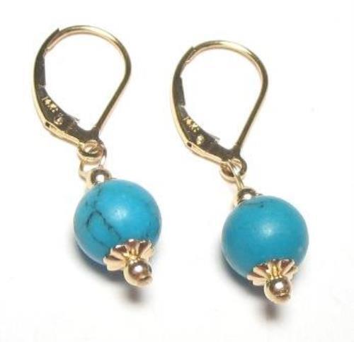 Orecchini a leva turchese 8 mm oro 14 carati, oro pieno o argento sterling - Foto 2 di 3