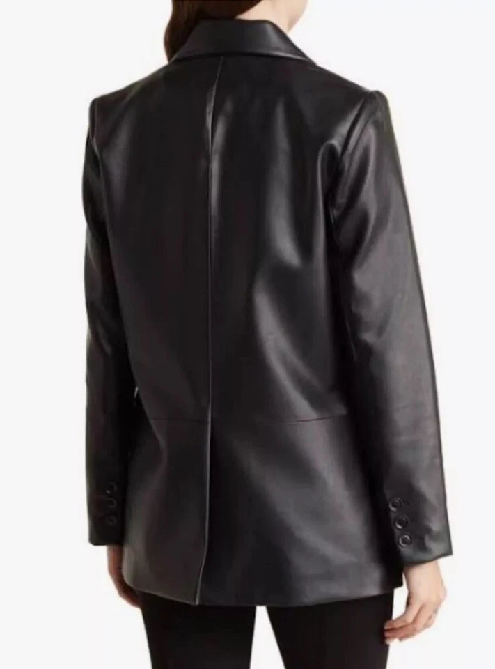 BCBGMAXAZRIA Faux Leather Blazer Jacket Black One Button Womens Size Medium $348 - Image 2 of 4