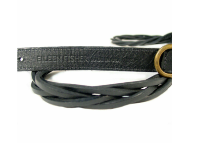 EILEEN FISHER $128 Dark Green Leather Braid Belt Brass  display picture 3