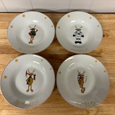Holiday Christmas Reindeer Soup Cereal Bowls Blitzen Rudolph Comet Cupid