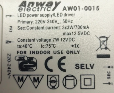 Paulmann Controlador de repuesto para ANWAY AW01-0015 LED Transformador 3 x 3 vatios Transformador A1