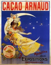 POSTER CACAO ARNAUD GIRL SITTING ON CRESCENT MOON COCOA VINTAGE REPRO FREE S/H