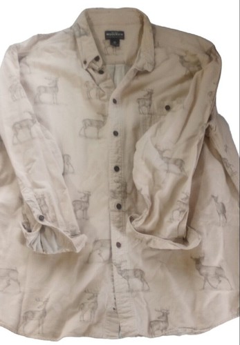 Woolrich Flannel Shirt Men's Sz 2XL Button Down Birch Deer Sketch Outdoors Cream - Picture 2 of 15