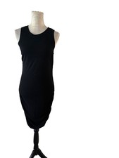 Shein Womens Black Ribbed Sleeveless Ruched Bodycon Tank Dress Casual Beach Sz S
