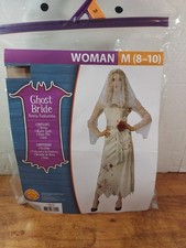 Woman's Ghost Bride Halloween Costume Dress Sash Veil Pin Sz M 8-10 
