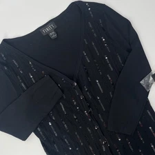 NWT Finity Black Sequin Embellished Ribbed Cardigan Y2K Vibe Med Fairy Goth Glam