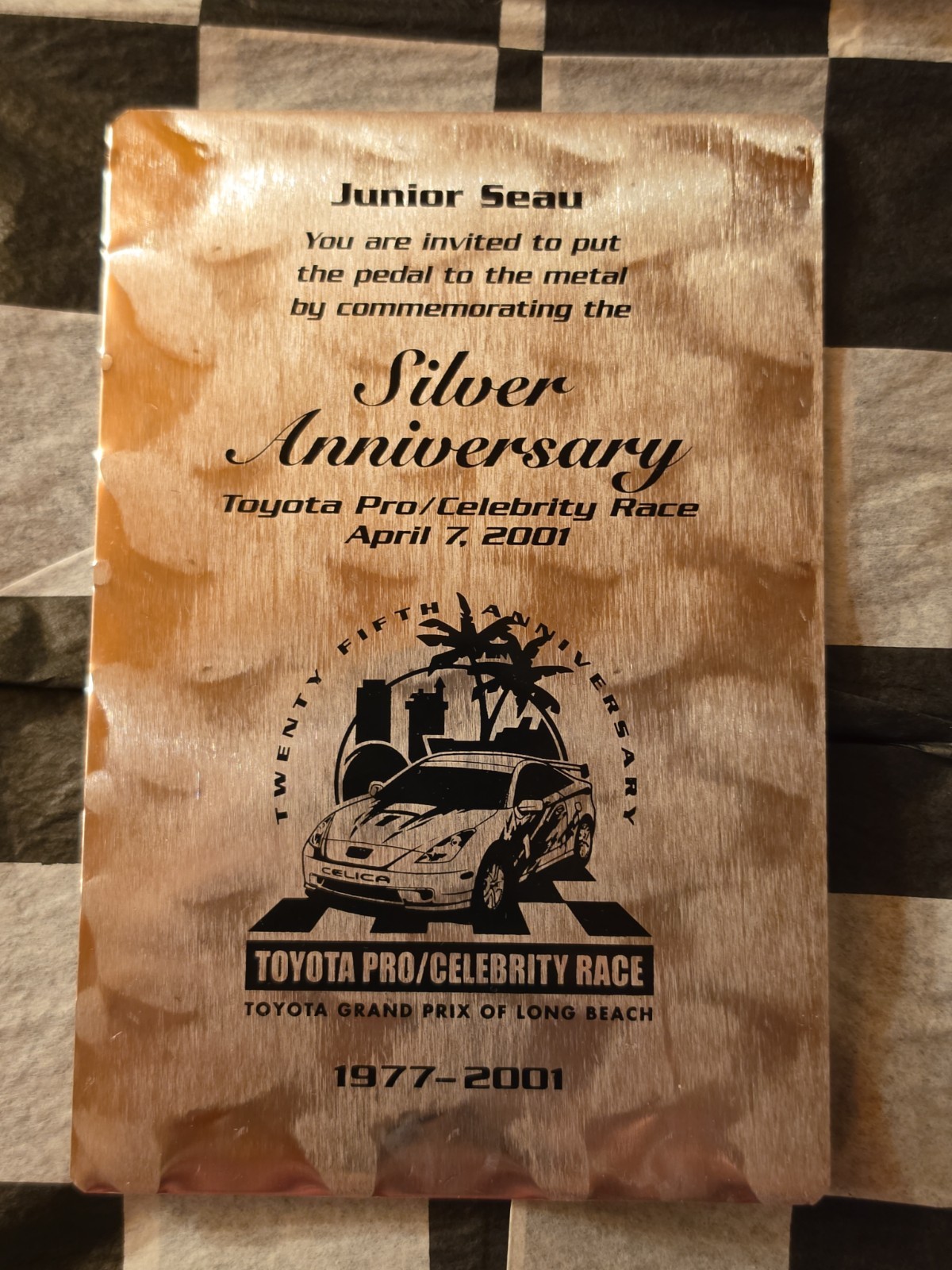2001 NFL HOF JUNIOR SEAU OOAK "PEDAL" Pro CELEBRITY Toyota RACE INVITATION 1/1