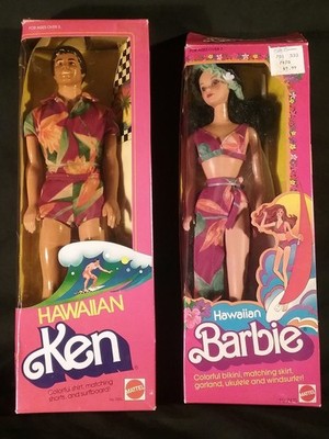 1982 Hawaiian Barbie & Ken Dolls with matching clothes set, open