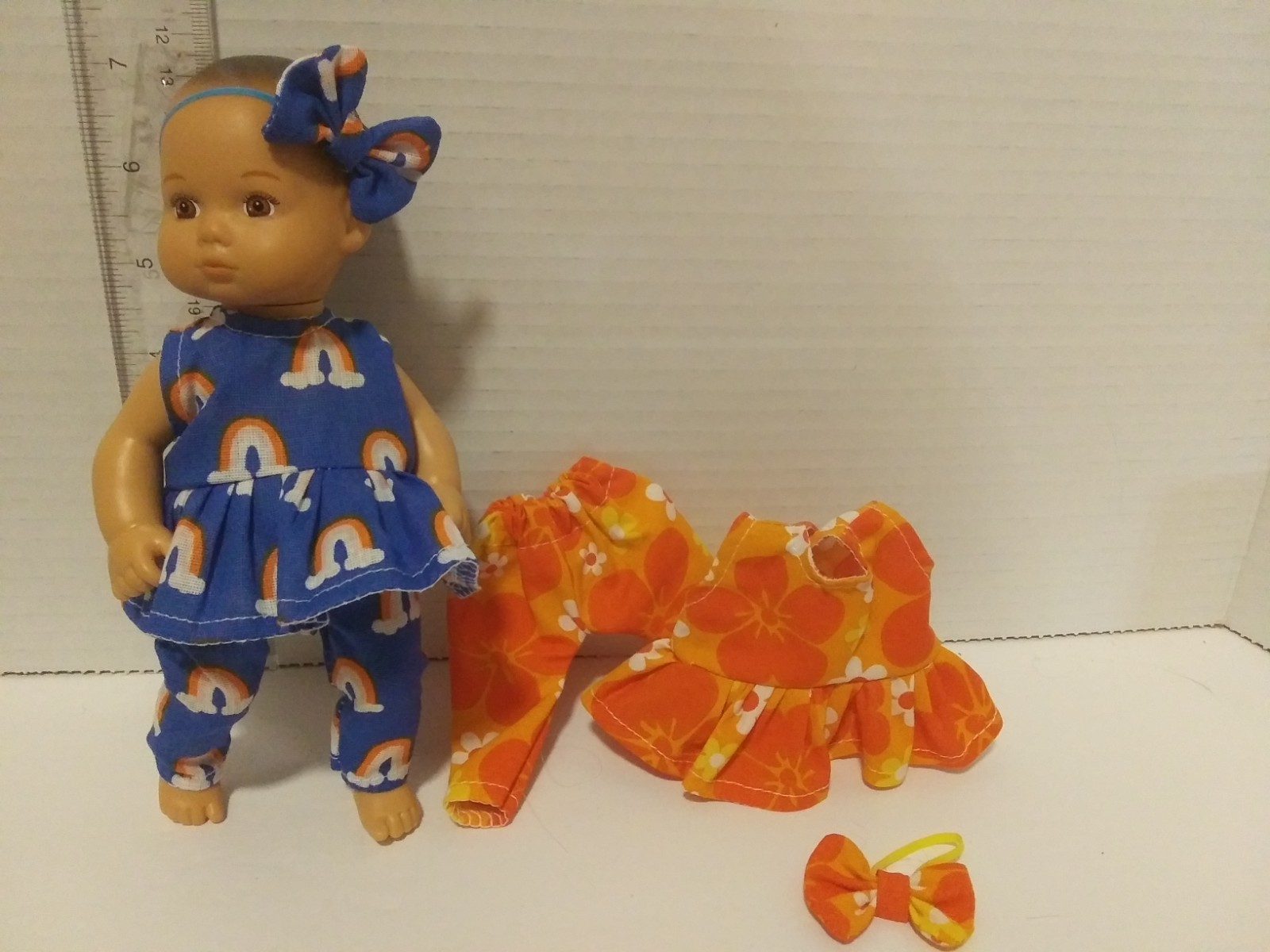 Handmade To Fit American Girl 8" Baby Doll-2-pant Top Bow   