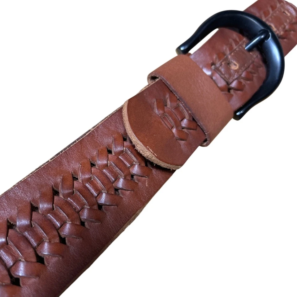 Cinturón de cuero tejido marrón con hebilla negra talla L 35-39 Lauren para mujer Lauren Ralph Lauren Foto 3 de 4