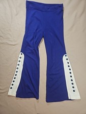 Womens Polyester Bellbottom Pants Lounge High Waist Blue/White VTG XL