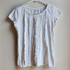 LOFT Cream Ruffled T-Shirt Size XS