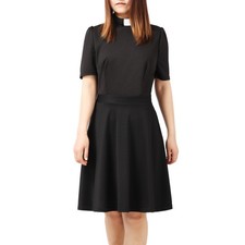 Women Clergy Dress Priest Pastor Clerical Dress Tab Collar Swing A-line Dress