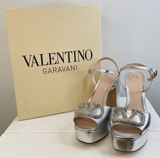 Valentino Garavani VLogo Platform Sandals Womens US6.5 EU36.5 Metallic Silver