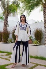 Floral Embroidey Cotton Kurta Palazzo Set Indian Pakistani Top Kurti Cord Set