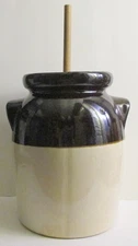 Stoneware Butter Churn 7½” Crock w/Handles, Lid, 10½” Dasher