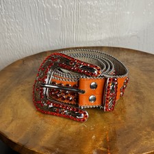 BB Simon Orange Bling Western Belt With Crystals Dustbag Included 40-42  
