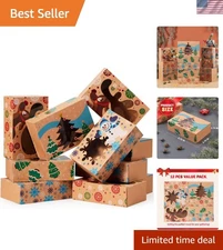 12PCS Christmas Cookie Boxes for Gift Giving, 8.75" x 5.75" x 2.75" Xmas Holi...
