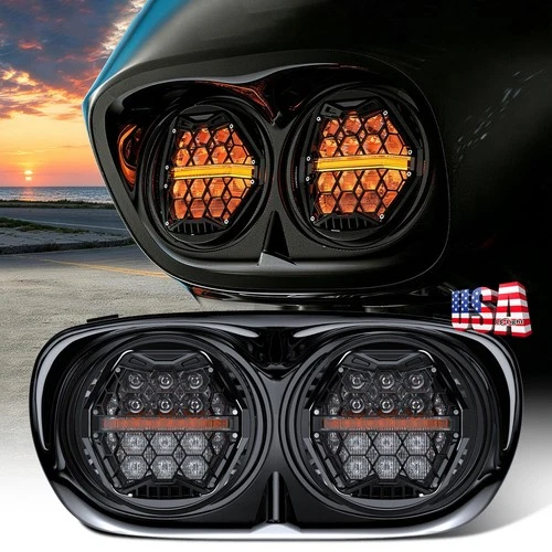Fit for Harley Road Glide 2003-2013 DOT 270° LED Dual Headlight w/ DRL Head Lamp