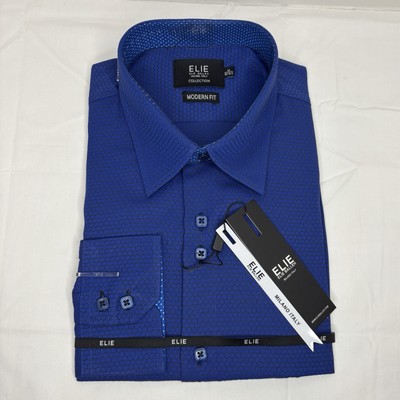 Elie Balleh Navy Blue Modern Fit Milano Italy Luxury Shirt Sz M 15 MSRP $149.50