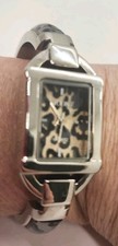 Vintage Studio 74 Leopard Print Bangle Cuff Watch Silver & Black Has New Battery