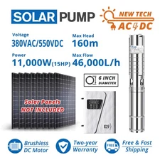 6" AC/DC Deep Bore Well Solar Water Pump 11KW 15HP 380V 160m DC Bomba Solares