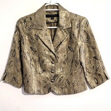 Carmen Marc Valvo Collection Jacquard Cropped Evening Jacket Gold 4