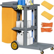 Janitorial Cart Cleaning Cart on Wheels Gray with 2 Bags