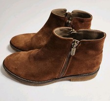 Italeu Made In Italy Cognac Brown Suede Waterproof Booties Size 36.5 EUC