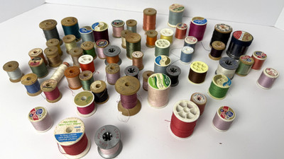 Lot of 58 Spools of Thread Assorted Colors Some Wood Spool